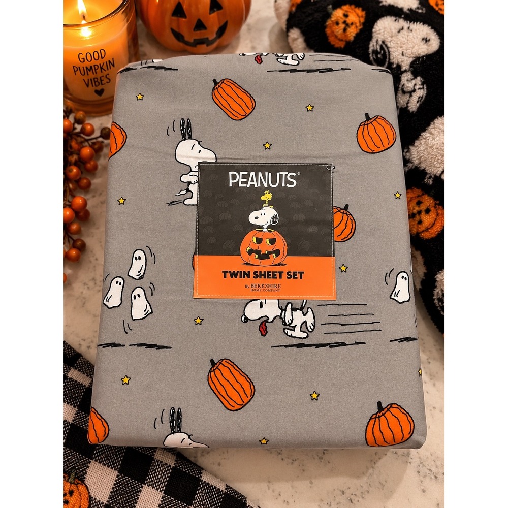 Peanuts Snoopy Halloween Twin Sheet Set Gray Pumpkin Ghost Berkshire Home Co
